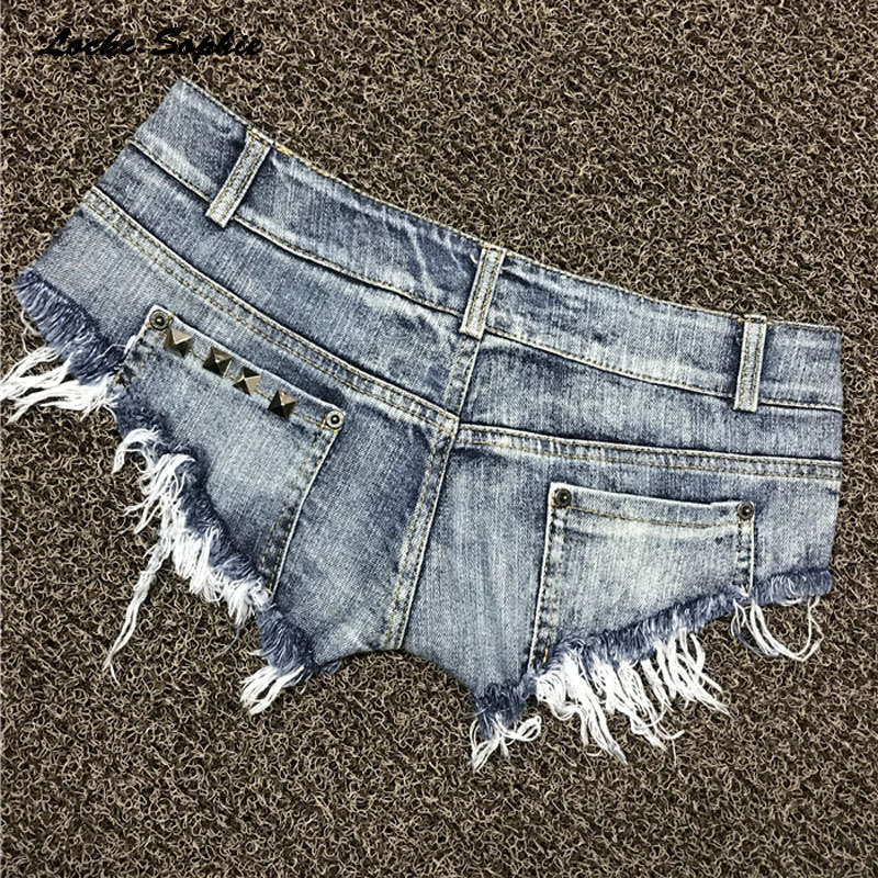 1pc Low waist Women Sexy super denim shorts Summer denim cotton rivets Splicing shorts Ladies Skinny club super short jeans