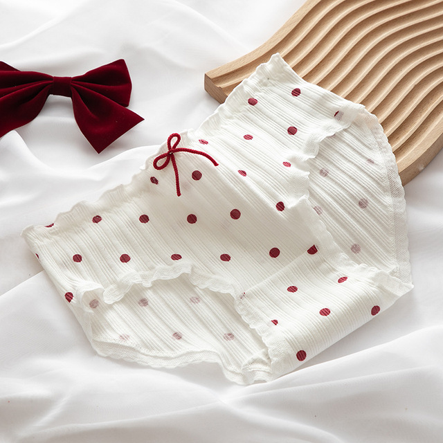 5pcs Cute Women's Underwear Red Point Briefs for Girls Bowknot Plaid Female Panties Comfort Seamless Ladies Lingerie Mid Waist Pantys