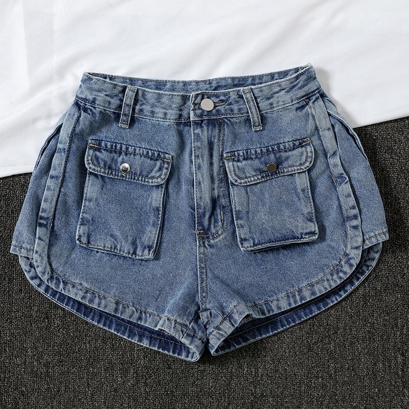 1pc Small Pocket Wash High Waist Denim Shorts Women's Spring And Summer New Korean Slim Short Jeans Feminino