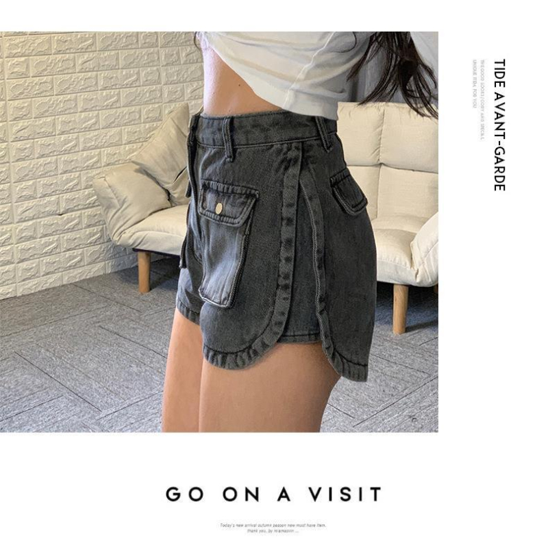 1pc Small Pocket Wash High Waist Denim Shorts Women's Spring And Summer New Korean Slim Short Jeans Feminino