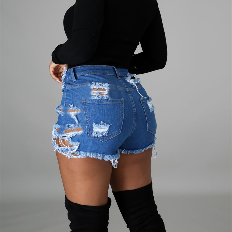 1pc Hot Sale Summer Womens Sexy Hole High Waist Ripped Jeans Shorts Ladies Tassel Slim Casual Streetwear Shorts Jeans
