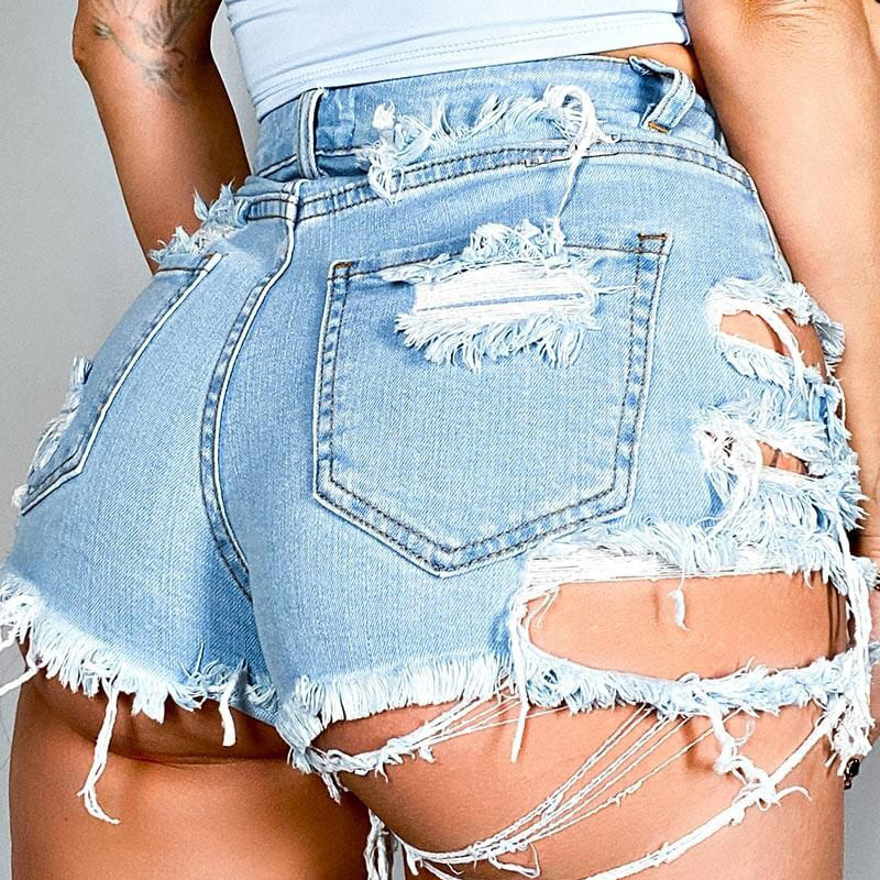 1pc Hot Sale Summer Womens Sexy Hole High Waist Ripped Jeans Shorts Ladies Tassel Slim Casual Streetwear Shorts Jeans