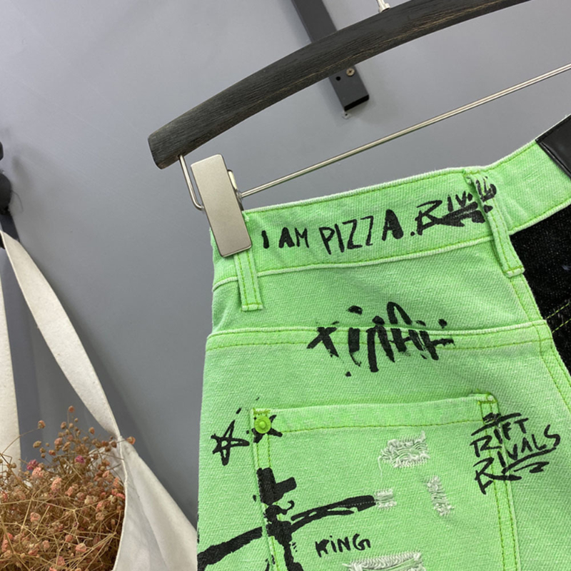 Women Graffiti Harajuku Streetwear Cargo High Waist Ripped Jeans Shorts Fairy Grunge Wide Leg Denim Short Pants
