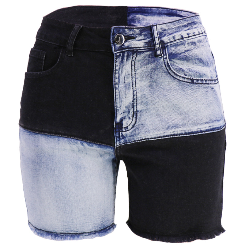 1PC  Summer New Fashion Stitching Ladies Denim Shorts High Waist Jeans Women's Clothing