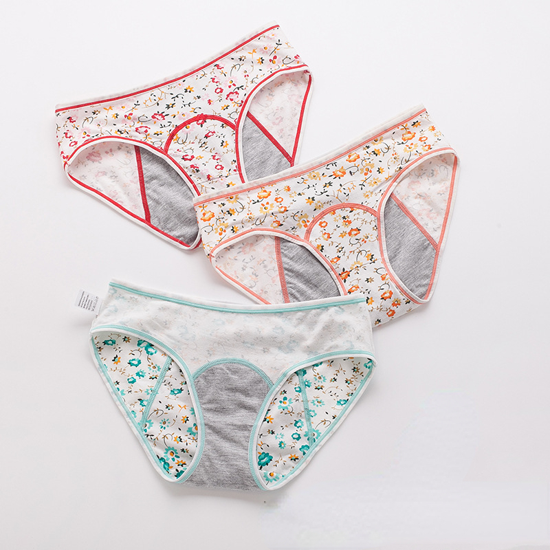 3Pcs Menstrual Panties Women's Cotton Briefs Three Layers Of Leak-proof Girls Physiological Pants Student Mid Waist Panties