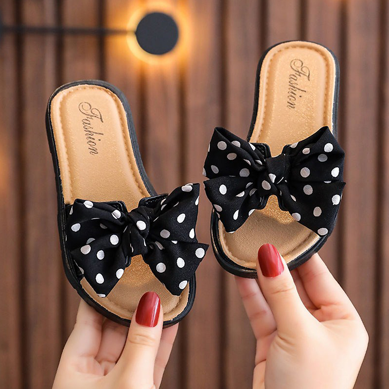 Baby Kids Girls Summer Beach Slippers, Toddlers Dots Bow Open Toe Slide Slippers Toddler Girls' Shoes