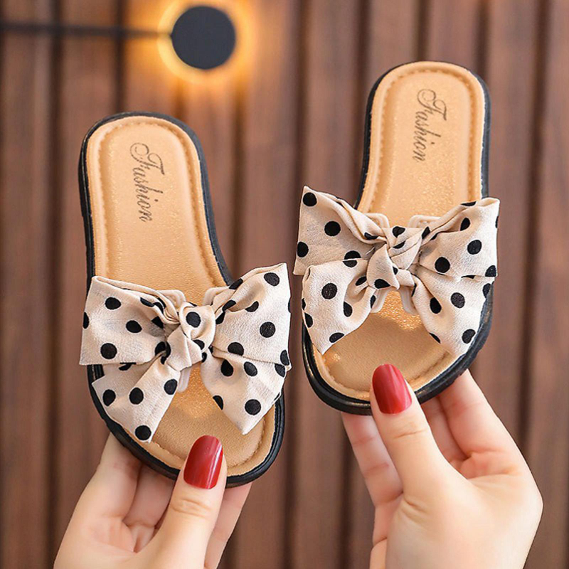 Baby Kids Girls Summer Beach Slippers, Toddlers Dots Bow Open Toe Slide Slippers Toddler Girls' Shoes