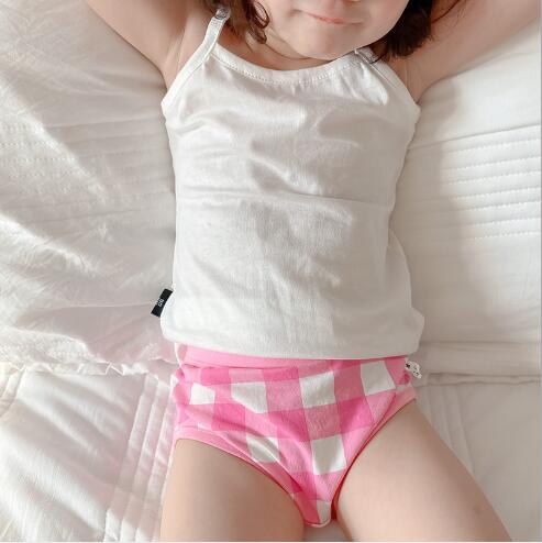 3Pairs Pack new princess pink plaid shorts cotton girls underwear