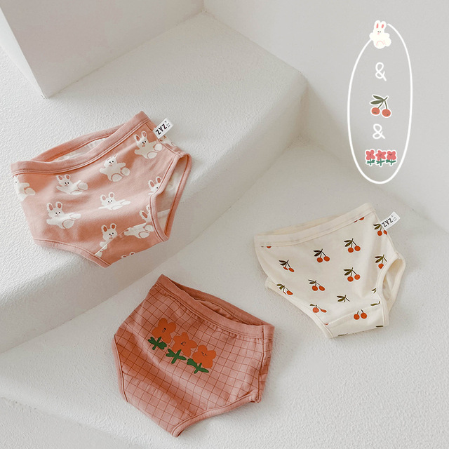 3Pcs/Lot Children's underwear summer cherry flower underwear boxer cotton cute cartoon girls underwear