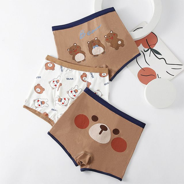 3Pcs HoneyCherry Boy Cotton Underwear Boxer Boys' Cotton Mid-waist Baby Boxer Shorts Cotton Panties Boys Underwear