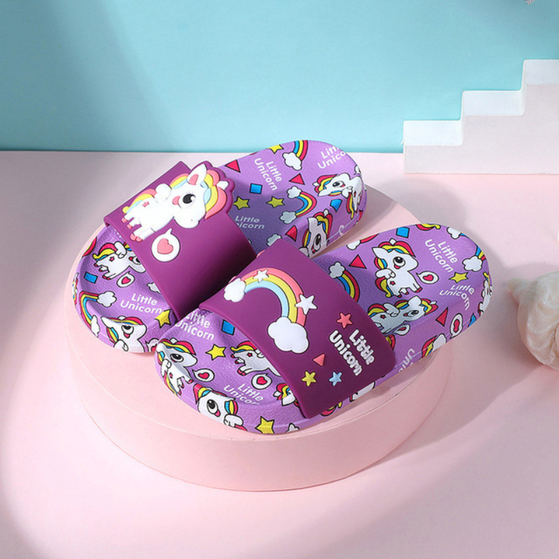 Kids Slippers New Summer Rainbow Unicorn Boys Girls Slippers Pvc Non-slip Children Beach Shoes Baby Home Sandals
