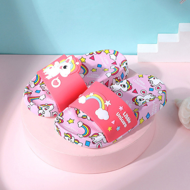 Kids Slippers New Summer Rainbow Unicorn Boys Girls Slippers Pvc Non-slip Children Beach Shoes Baby Home Sandals