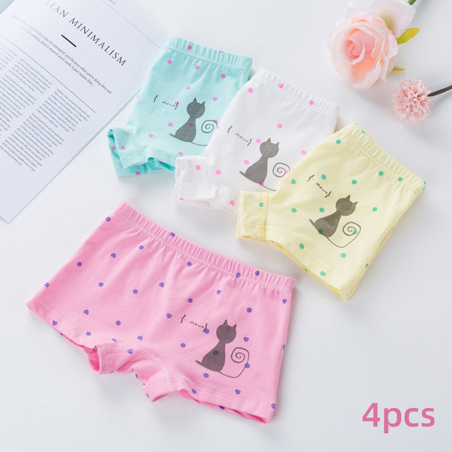 4Pcs/Lot Kids Underwear Dots Candy Colors Young Girl Briefs for Teenage Girls Short Lace Panties Pants Underpants 9-20T