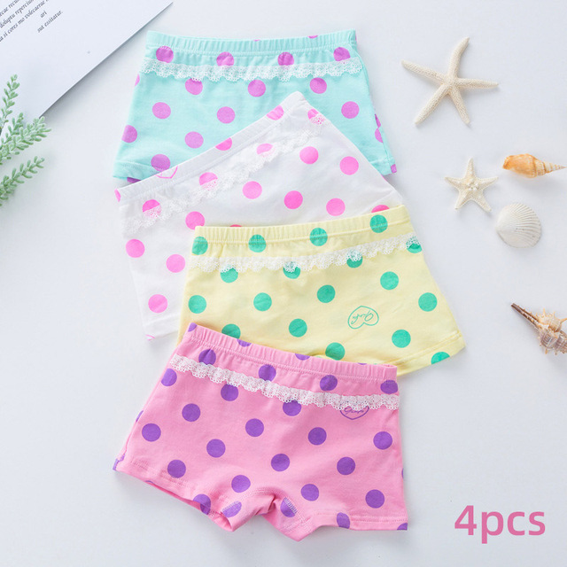 4Pcs/Lot Kids Underwear Dots Candy Colors Young Girl Briefs for Teenage Girls Short Lace Panties Pants Underpants 9-20T