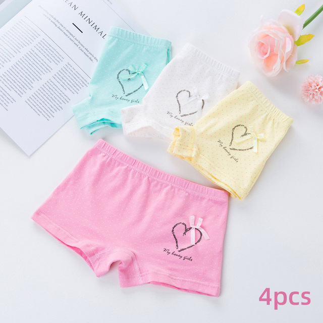 4Pcs/Lot Kids Underwear Dots Candy Colors Young Girl Briefs for Teenage Girls Short Lace Panties Pants Underpants 9-20T