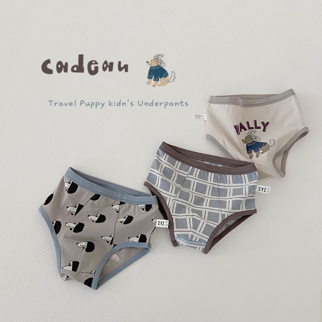 3Pcs/Lot Children's Underwear N075 Boy Panties 2022 Spring Puppy Plaid Baby Underwear Boxer Cotton Cartoon Boy Underwear