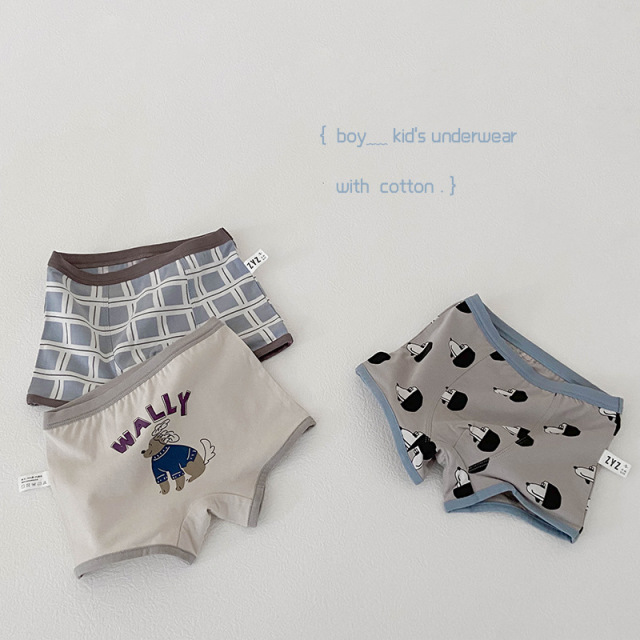 3Pcs/Lot Children's Underwear N075 Boy Panties 2022 Spring Puppy Plaid Baby Underwear Boxer Cotton Cartoon Boy Underwear