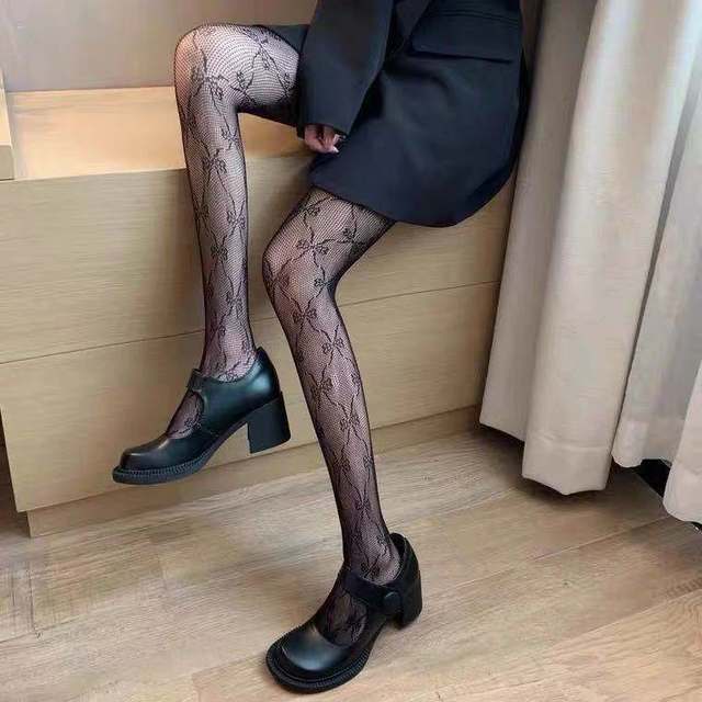 1Pair Hollow hot drill jk sexy fishnet stockings black stockings letters Europe and the United States temptation ins bow fishnet socks