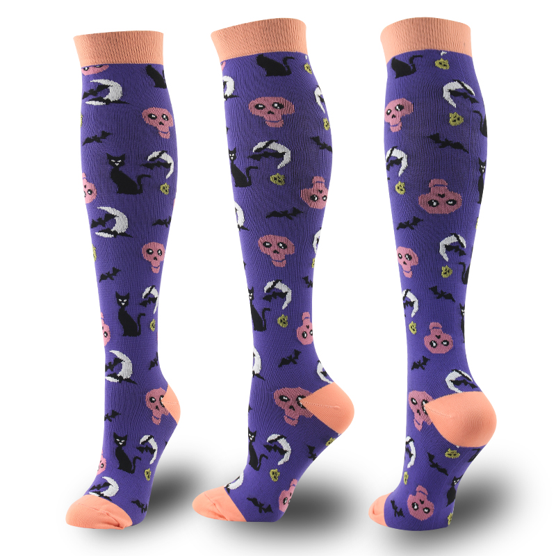2022 Unisex Compression Stockings Halloween Limited Owl Skull Elastic Autumn Winter Under the Knee Nylon Outdoor Sports Socks
