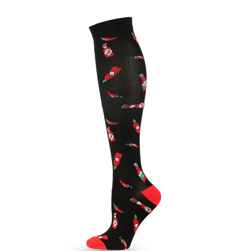 Compression Socks Men Women Sports Socks New Cartoon Pattern Biscuits Smiley Face Cake Pepper Love Compress Calf