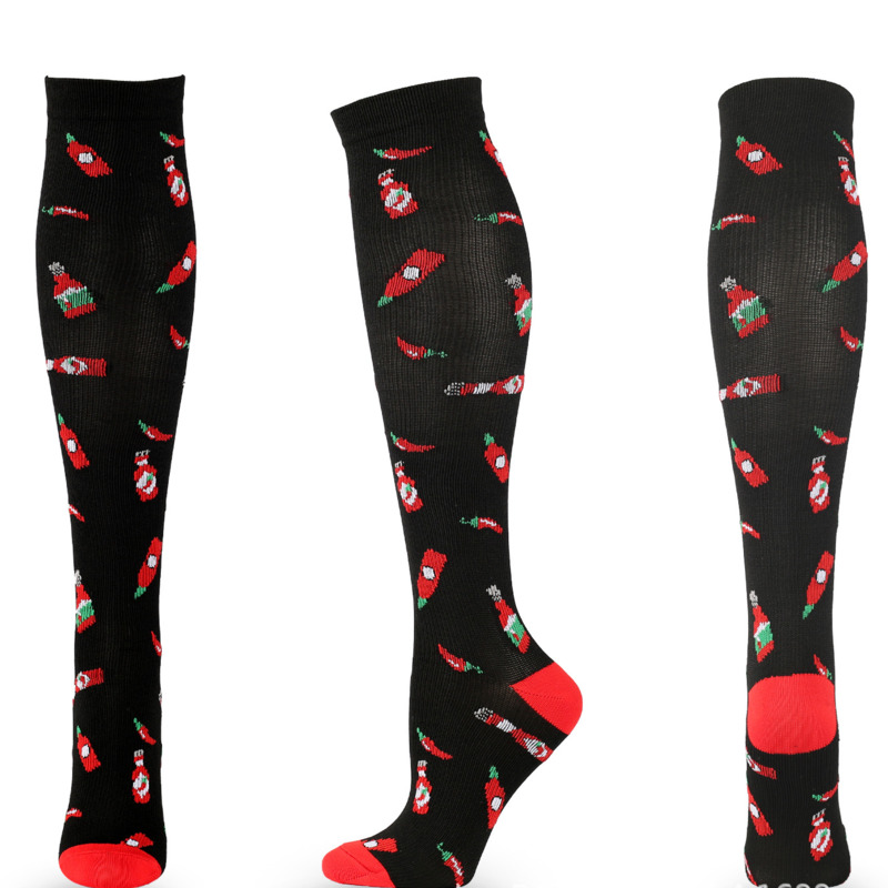 Compression Socks Men Women Sports Socks New Cartoon Pattern Biscuits Smiley Face Cake Pepper Love Compress Calf