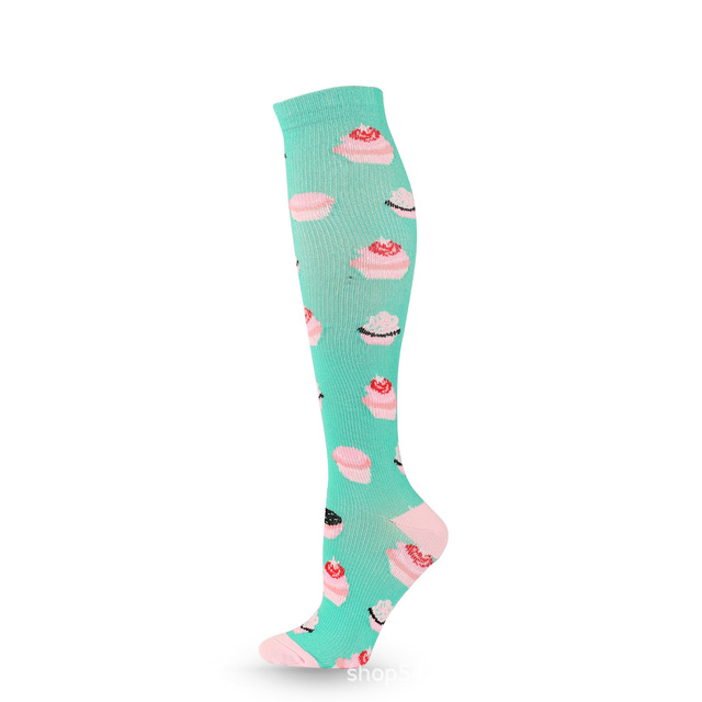 Compression Socks Men Women Sports Socks New Cartoon Pattern Biscuits Smiley Face Cake Pepper Love Compress Calf