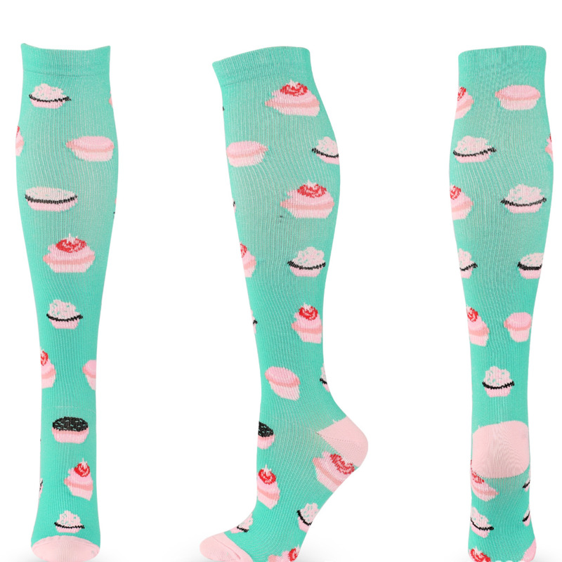 Compression Socks Men Women Sports Socks New Cartoon Pattern Biscuits Smiley Face Cake Pepper Love Compress Calf
