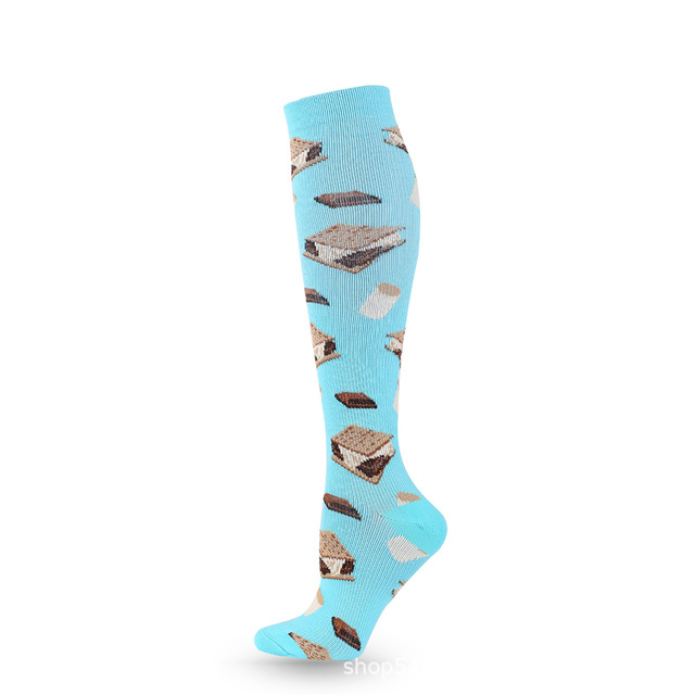 Compression Socks Men Women Sports Socks New Cartoon Pattern Biscuits Smiley Face Cake Pepper Love Compress Calf