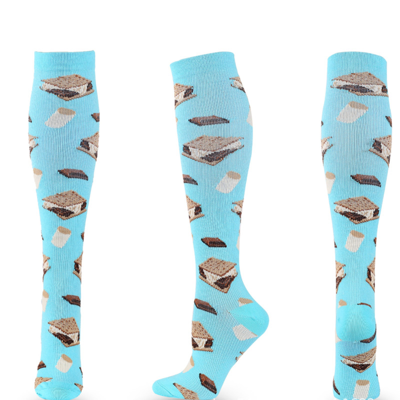 Compression Socks Men Women Sports Socks New Cartoon Pattern Biscuits Smiley Face Cake Pepper Love Compress Calf