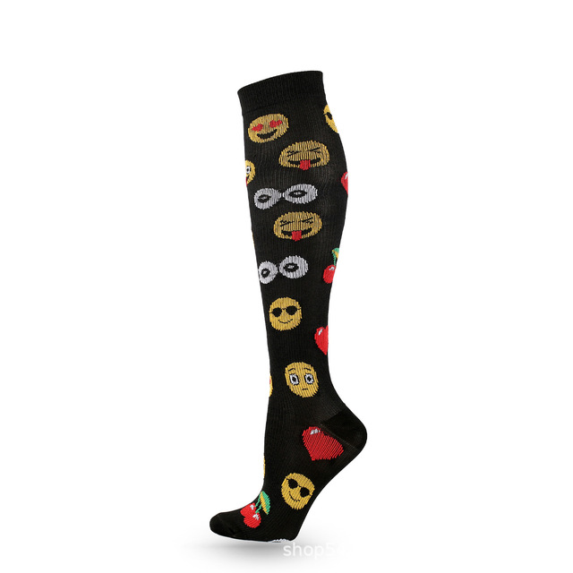Compression Socks Men Women Sports Socks New Cartoon Pattern Biscuits Smiley Face Cake Pepper Love Compress Calf