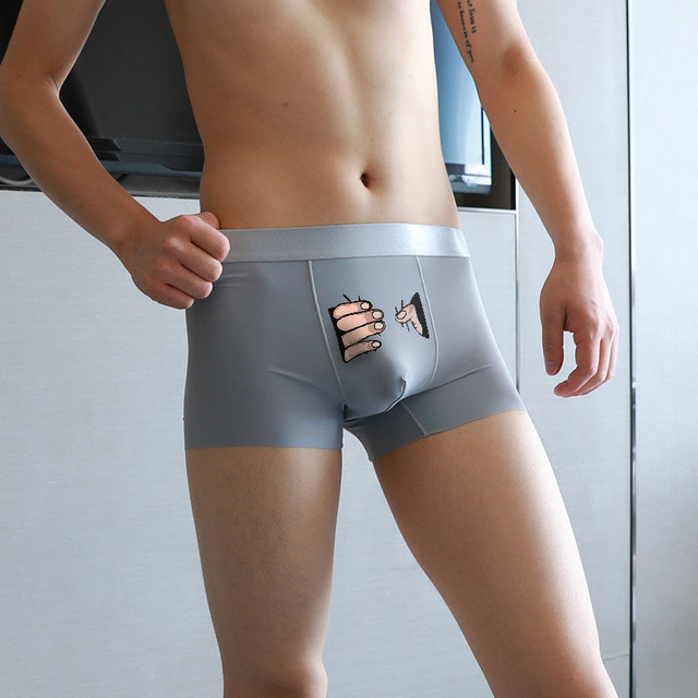 4pcs Funny Cartoon Underwear Men Ice Silk Boxer Shorts Sexy Cute Spoof Trunk Plus Size Male Panties for Lovers Gift