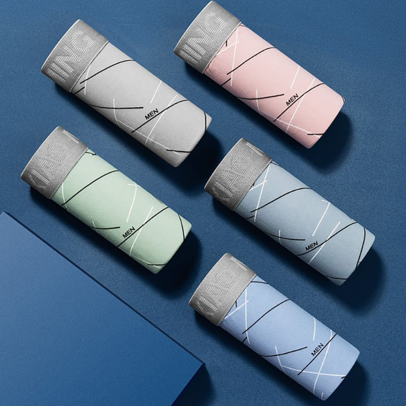 5pcs Men'S Panties Underwear Letter Line Boxers Milk Silk Underwear Middle Waist Underpants Male Shorts Seamless Trunk Panties