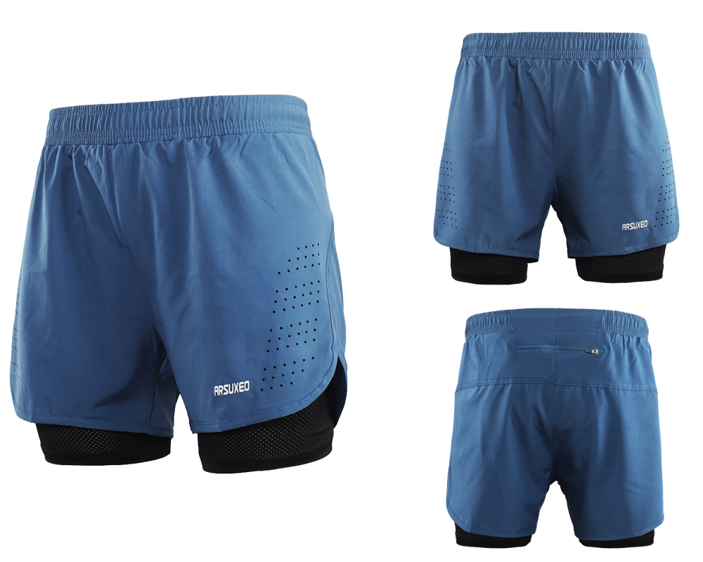 Men's Running Shorts 2 in 1 Quick Dry Sport Shorts Athletic Training Fitness Short Pants Gym Shorts Workout Clothes