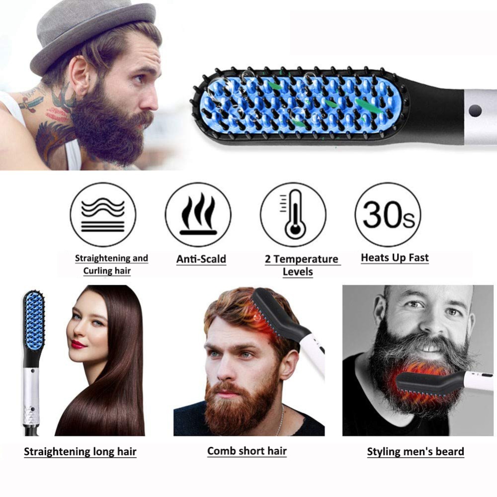 Men Beard Straightener Hair Straightening Brush Electric Quick Heating Flat iron Comb Hair Styling Tools