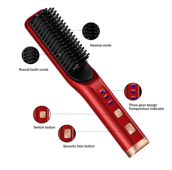 USB Rechargeable Hair Straightening Brush Cordless Straightener Electric Hot Heating Comb Men Beard Straightener Beard Brush