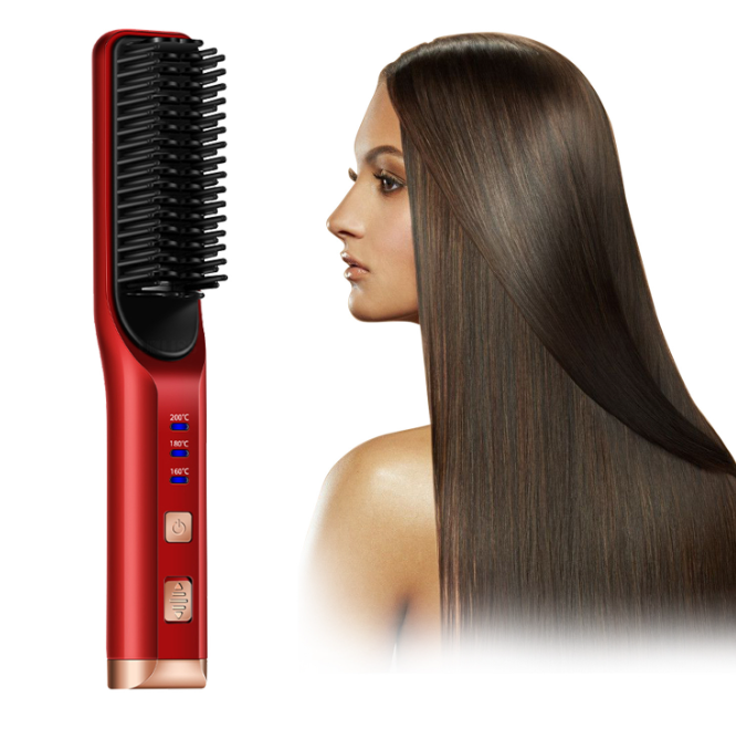 USB Rechargeable Hair Straightening Brush Cordless Straightener Electric Hot Heating Comb Men Beard Straightener Beard Brush