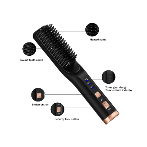 USB Rechargeable Hair Straightening Brush Cordless Straightener Electric Hot Heating Comb Men Beard Straightener Beard Brush
