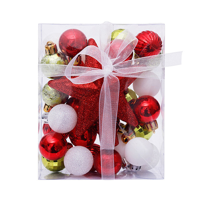 30pcs/set Christmas Bauble Balls Pendant Xmas Tree Hanging Ornament Star Topper Decoration for Home New Year Gift