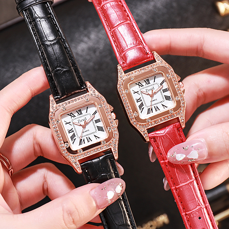 Women Diamond Watch Starry Square Dial Bracelet Watches Set Ladies Leather Band Quartz Wristwatch Female Clock Jewelry Gifts With Rhinestone Valentines Gift Couple Watches