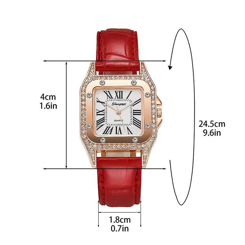 Women Diamond Watch Starry Square Dial Bracelet Watches Set Ladies Leather Band Quartz Wristwatch Female Clock Jewelry Gifts With Rhinestone Valentines Gift Couple Watches