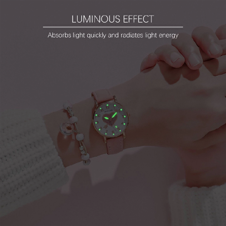 Ladies Watches Hearts Quartz Watch Back Light Watch Diamond-studded Luminous Casual Leather Belt Watches Simple Ladies Exquisite Small Dial Quartz Clock Dress Wristwatches Gift For lady