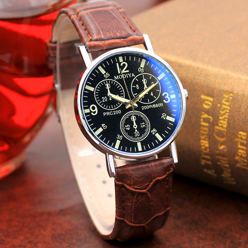 Classic Mens Watch Leather Band Quartz Wrist Business Watch Simple Stylish Wristwatch Women Dress Watch Three Eye Watches Luxury Quartz Men's Watch Valentines Gift Brown,one size