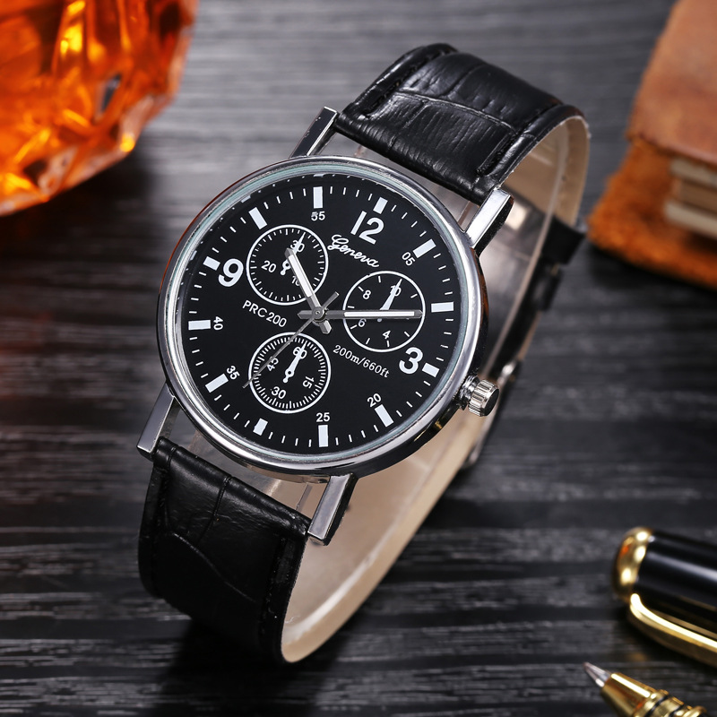 Classic Mens Watch Leather Band Quartz Wrist Business Watch Simple Stylish Wristwatch Women Dress Watch Three Eye Watches Luxury Quartz Men's Watch Valentines Gift Black,one size