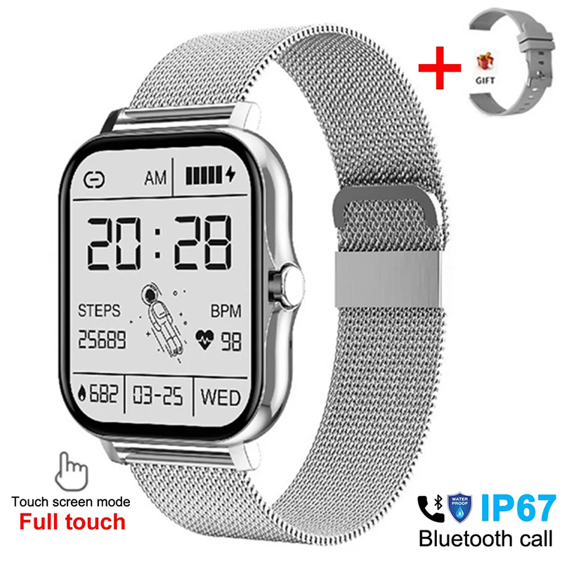 Smart Watch 2024 Fitness Bluetooth Call Connected Steel Watches Waterproof Man/Women Smartwatch Full Touch Screen Digital Sport Watch Heart Rate Fitness Tracker For Android IOS