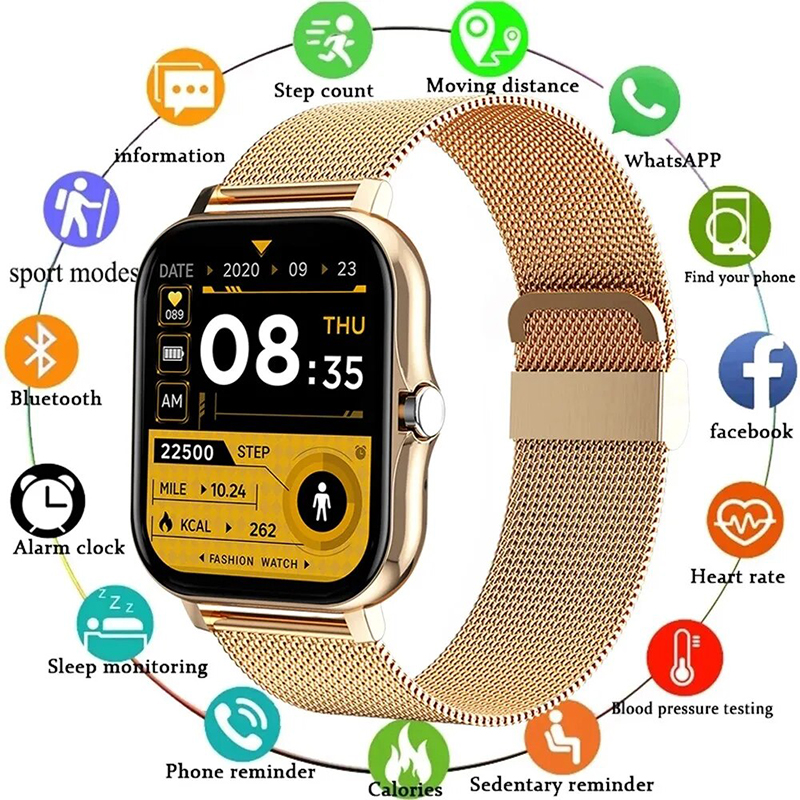 Smart Watch 2024 Fitness Bluetooth Call Connected Steel Watches Waterproof Man/Women Smartwatch Full Touch Screen Digital Sport Watch Heart Rate Fitness Tracker For Android IOS