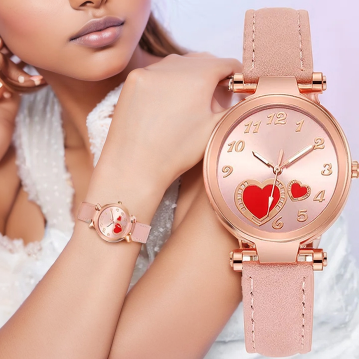 Love Shape Watches Luxury Brand Leather Quartz Women's Watch Ladies Fashion Watch Women Wristwatch Clock For Valentines Gift Favorite Women Giftes Pink,one size