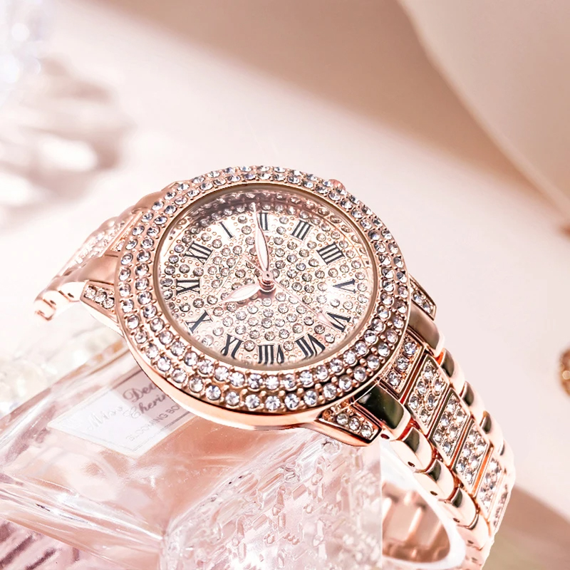 2024 Luxury Women Watch with Diamond Elegant Quartz Steel Bracelet Watches Ladies Zircon Crystal Top Fashion Wristwatch Clock Women's Bracelet Crystal Watches High Quality