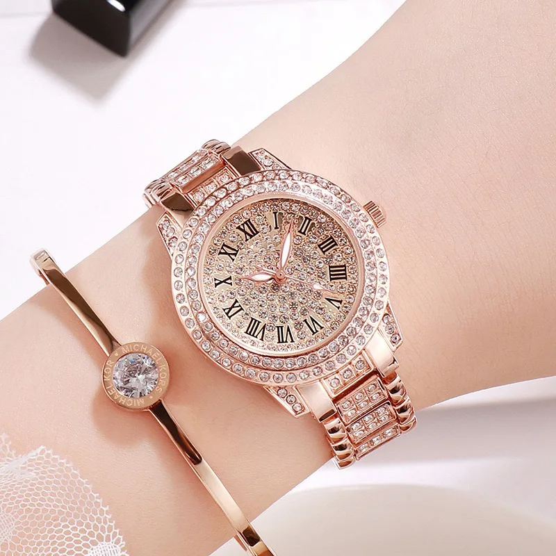 2024 Luxury Women Watch with Diamond Elegant Quartz Steel Bracelet Watches Ladies Zircon Crystal Top Fashion Wristwatch Clock Women's Bracelet Crystal Watches High Quality