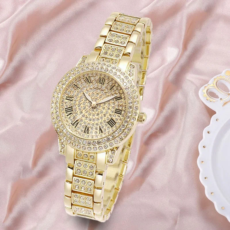 2024 Luxury Women Watch with Diamond Elegant Quartz Steel Bracelet Watches Ladies Zircon Crystal Top Fashion Wristwatch Clock Women's Bracelet Crystal Watches High Quality