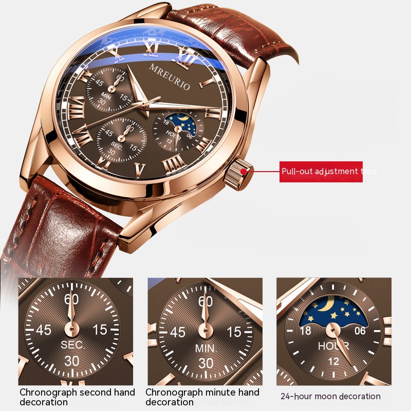 New Arrivals Men's Quartz Watch Leather Strap Sport Wristwatch Male Watch Wrist Watch Valentines Gift Fake Three Eye Luxury Watch Fashion Watch Non-Mechanical Quartz Business Wristwatches